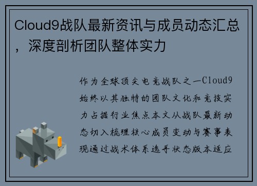 Cloud9战队最新资讯与成员动态汇总，深度剖析团队整体实力