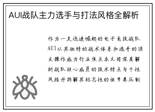 AUI战队主力选手与打法风格全解析